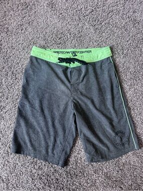 American Fighter Gray Board Shorts with Lime Waistband